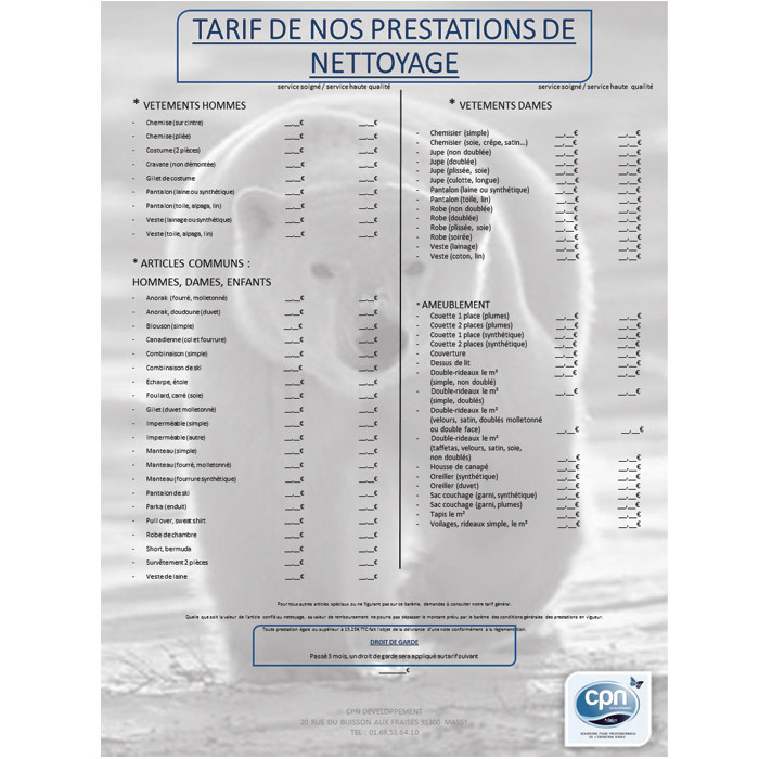 TARIF NETTOY 32x45 OBLIGATOIRE