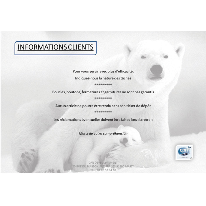 AFFICHE INFO CLIENT 30X21CM