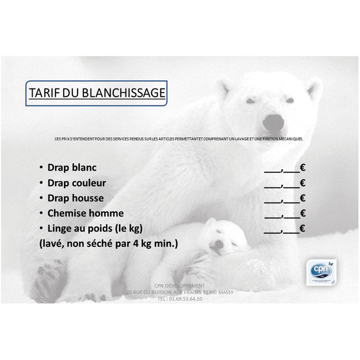 PANNEAU TARIF BLANCHISSAGE A4